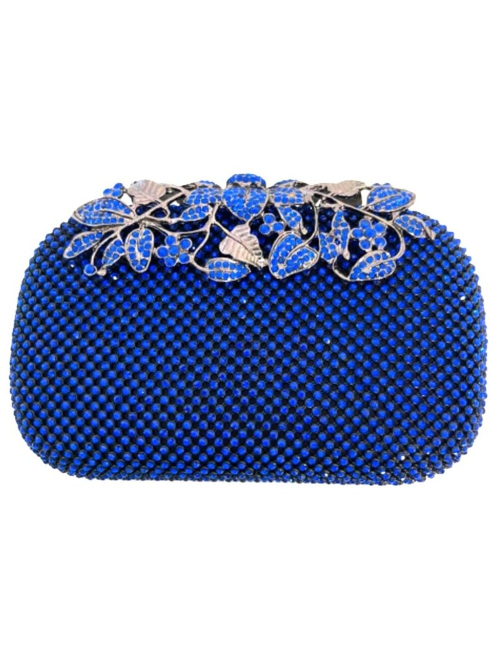 Fawziya Royal Blue Crystal Rhinestone Evening Clutch Bag Ornate Foral Clasp NWOT